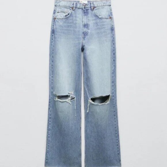 Zara High Rise Wide Leg Jeans - Ripped - Picture 1 of 7